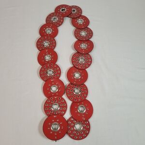 Chicos Womens_Leather Circular Belt M/L Total Length 45" Red